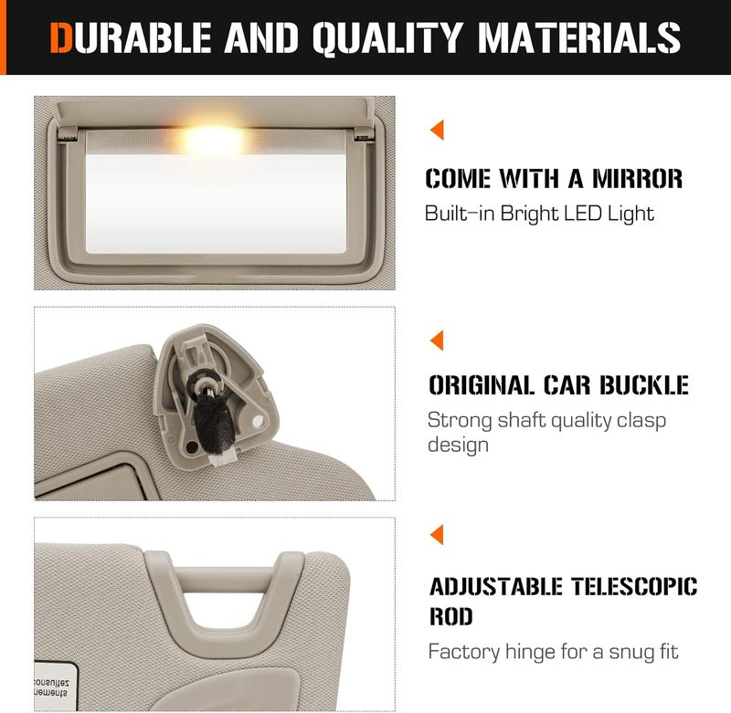 AEagle Sun Visor with Vanity Light for 2013-2018 Nissan Altima Without Sunroof, Right Passenger Side Beige Sunvisor Replacement 96400-3TA2A - Image 3